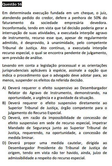 Questão 56 da Prova Branca - Processo Civil - Passível Anulação - 1ª fase do XIX Exame de Ordem