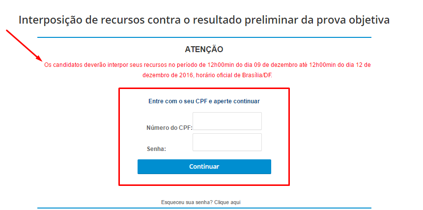 Preste bastante atenção nestas informações Recorrer do Resultado da OAB - 1ª Fase - Passo 2 - Tela de Login