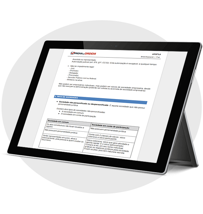 tablet apostila Curso Prova da Ordem