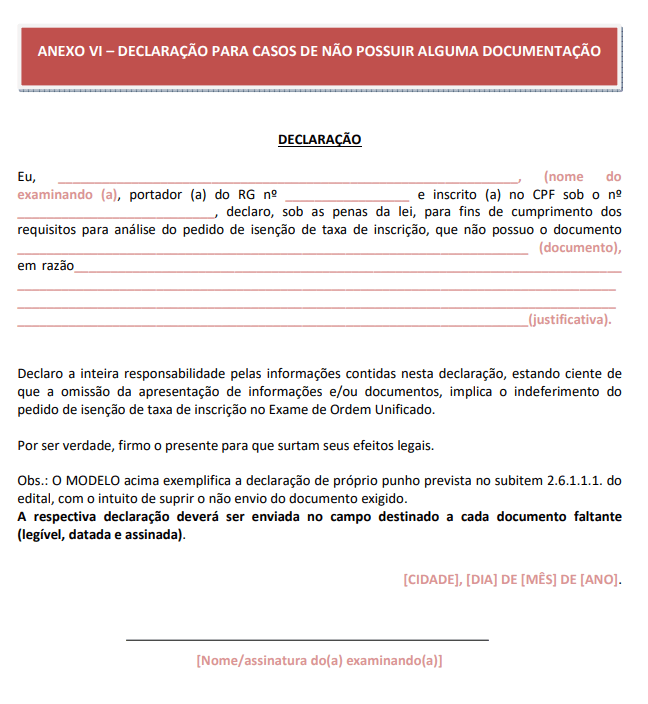 Declaração para Casos de Não Possuir Alguma Documentação