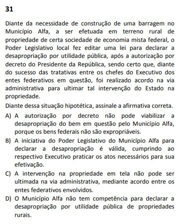 Questão Passível de Anulação XXXI Exame de Ordem - 31 Direito Administrativo