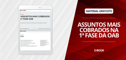 Imagem ilustrativa apresentando um ipad com o ebook de Assuntos mais cobrados na OAB 1ª Fase aberto