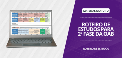 Imagem ilustrativa com um notebook apresentando na tela o ebook Roteiro de Estudos para 2ª fase da OAB