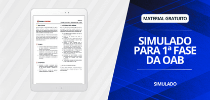 Imagem ilustrativa com um notebook apresentando na tela um simulado para 1ª fase da OAB